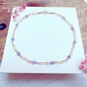 14k Gold Filled Mini Amethyst Heart Chain Anklet | Handmade in BC